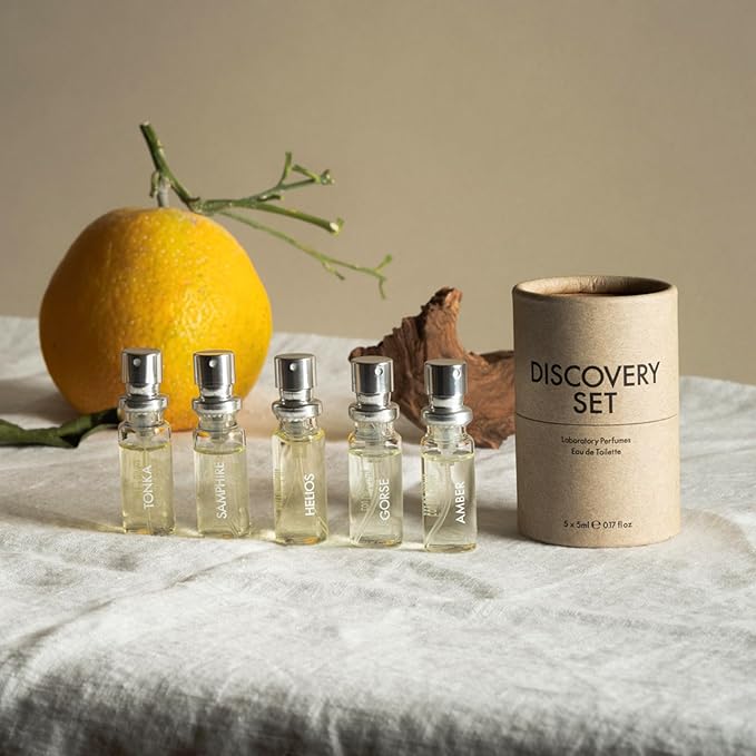 Laboratory Perfumes Discovery Set | 5 x 5ml Eau de Toilette | Gender-Free Nature-Inspired Fragrances | Amber Gorse Samphire Tonka Helios | Unique Gift Set Travel Set