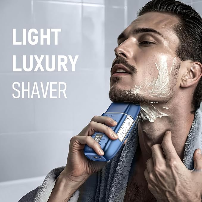 Electric Razor for Men Electric Shaver for Men Upgraded Foil Shaver with 3 Adjustable Speeds Type-C Rechargeable Close Shave Beard Trimmer IPX7 Waterproof Wet/Dry Travel Lock (Blue)