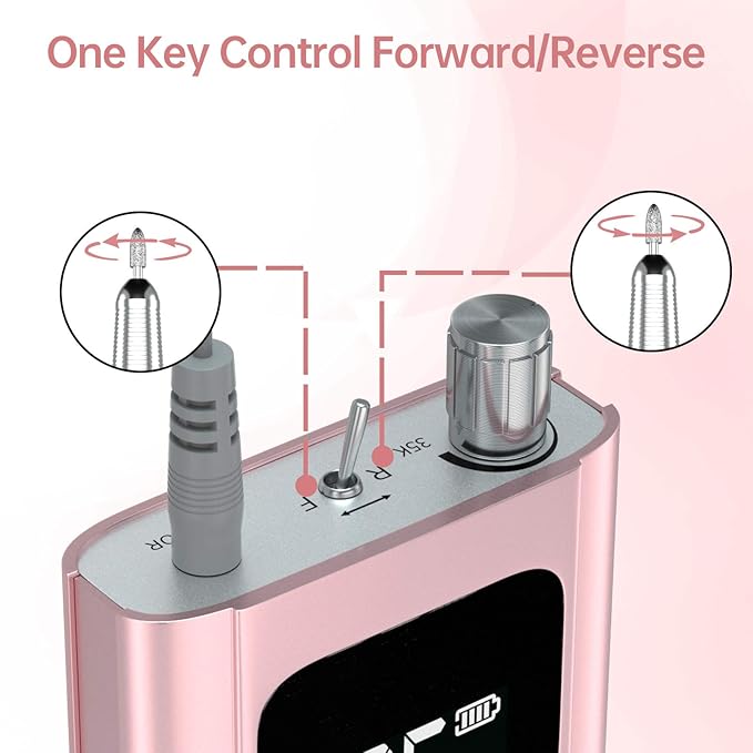 Delanie Professional Portable Electric Nail Drill Machine 35000 RPM Rechargeable Cordless Nail Filer Electric Nail File Efle for Dip Powder Acrylic Gel Nail Salon Nail Tool Rose Gold