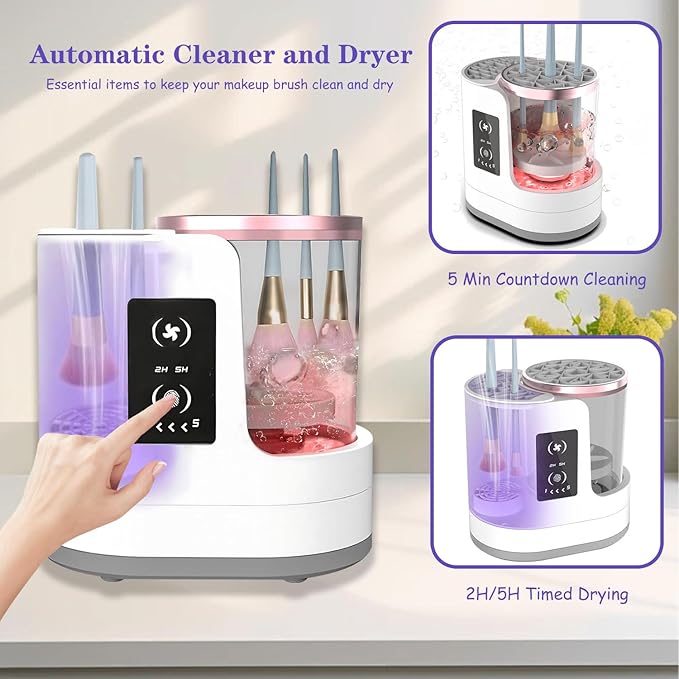 Makeup Brush Cleaner Machine 3 IN 1 Electric Makeup Brush Cleaner &amp Dryer Cosmetic Brushes Cleanser USB Makeup Brush Washer Cosmetic Brushes Cleaner Tool for All Makeup Brush Sponges (White)