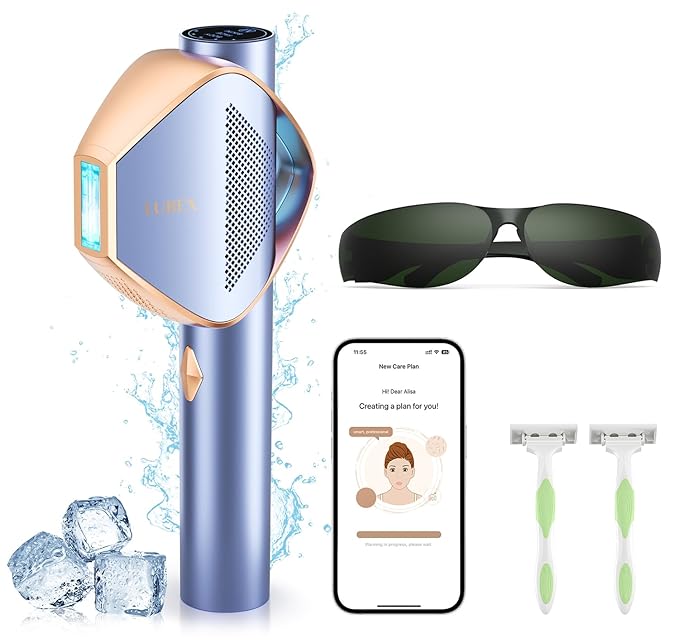 LUBEX Smart Permanent IPL Laser Hair Removal for Woman and Men Painless Sapphire Ice-Cooling Alternative to Salon Bikini Shaver Facial Epilator for Armpits Back Legs Arms Face Bikini Glow 6 A+