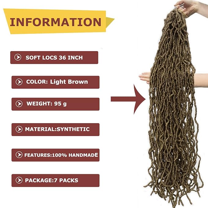 Light Brown soft locs 36 inch goddess locs Faux Locs Crochet Hair for Black Women Whole Strand Pre-looped Long New Locs Braiding Hair Extension