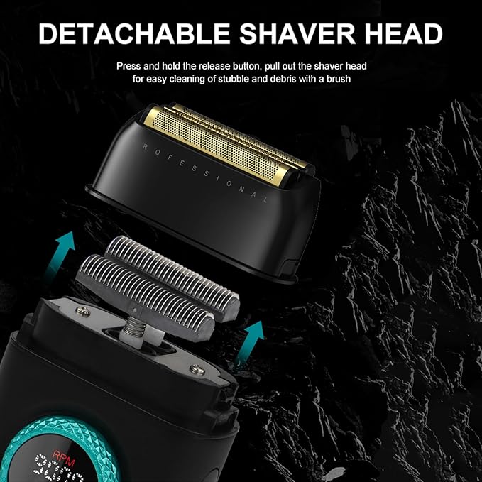 VGR 378 Electric Shavers for Men Triple Floating Blade Foil Shaver Cordless Men's Electric Razor 9000 RPM Motor Bald Shavers Titanium Foils with LED Display Barber Supplies (Black)