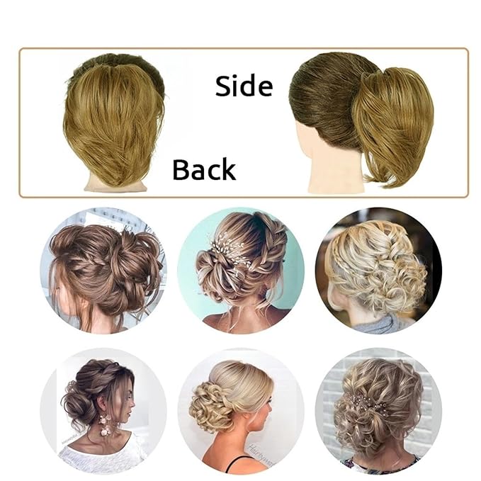 EARSHOT Hair Buns Hair Piece 1 Pack Synthetic Messy Bun Hair Extensions Wavy Curly Bun Short Ponytail Bun Extensions Women Elastic Bun Wigs Hair Accessories For Girls (Color : 27T613)