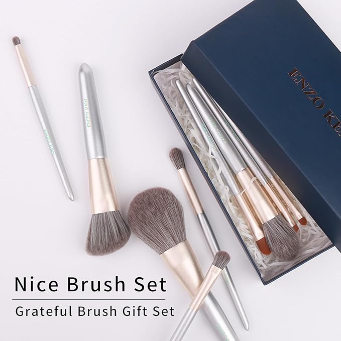 Natural Hair Makeup Brushes Set Professional Grey Squirrel Hair Makeup Brush Set with Case Unique Cosmetic Brushes Makeup Set Natural Makeup Brushes Natural Bristle Makeup Brushes -Silver