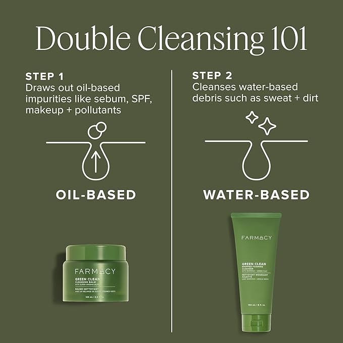 Farmacy Deep Double Cleanse Skincare Gift Set - Green Clean Makeup Remover Cleansing Balm &amp Whipped Foaming Face Wash for Oily Skin - Melts Away Makeup &amp Helps Promote Healthy Skin (2 Count)