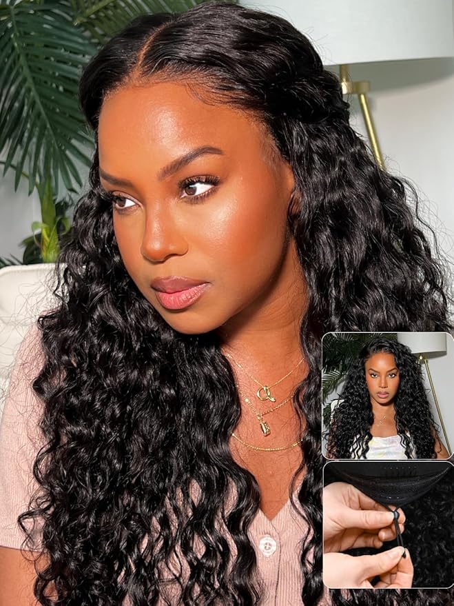 Nadula Pre Everything Glueless Water Wave 13x4 Hd Lace Front Wigs Human Hair with Invisible Drawstring Wet and Wavy Bye Bye Knots Glueless Wig Pre Plucked Pre Cut Lace Ready to Wear Front Wig 16inch