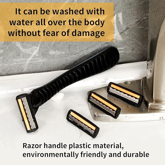 3-Blade RazorPlastic Anti-slip Men Manual Refill Cartridges razors Reusable Face Cleansing Care Tool Shave Supplies for Men and Women -1 handle and 36 Cartridges refill - Black