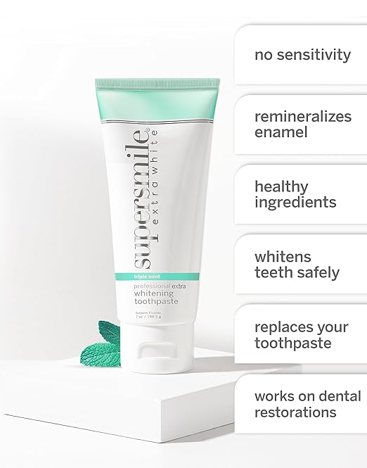 Supersmile Extra White Triple Mint Whitening Toothpaste ? Professional Formula for Visibly Whiter Teeth ? Whitens Up to 9 Shades 7 oz