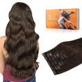 DOORES Seamless Clip-in Hair Extensions Real Human Hair Light Dark Brown 18 Inch 110g 7pcs Invisi Edge Straight Natural Hair