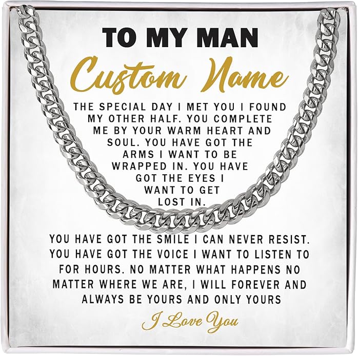To My Man Necklace Custom Cuban Chain Necklace Gift For Husband Valentine Gift For Men Anniversary Birthday Gift For Him Husband Necklace From Wife Boyfriend Jewelry From Girlfriend