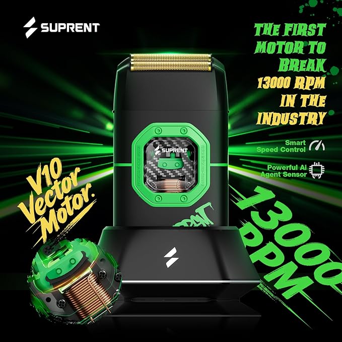 SUPRENT Professional Foil Shaver 13000RPM Vector Motor Electric Razor for Head Beard &amp Neck Portable Close Face Shaver with Type-C Rechargeable