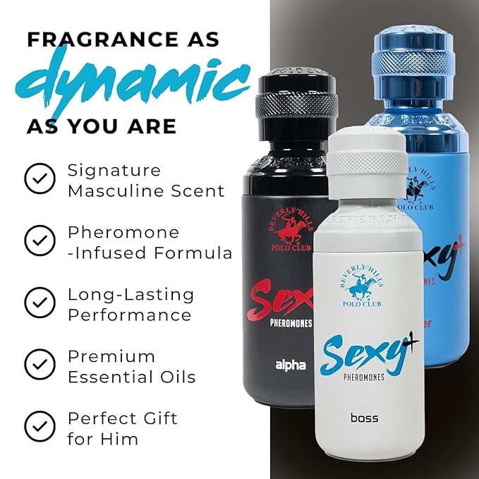 Beverly Hills Polo Club Sexy+ Pheromones Men's EDP Gift Set | 3x 1oz/30ml Slider Collection (PLAYER ALPHA BOSS) | Long-Lasting Travel Cologne for Him | Boost Confidence &amp Attraction