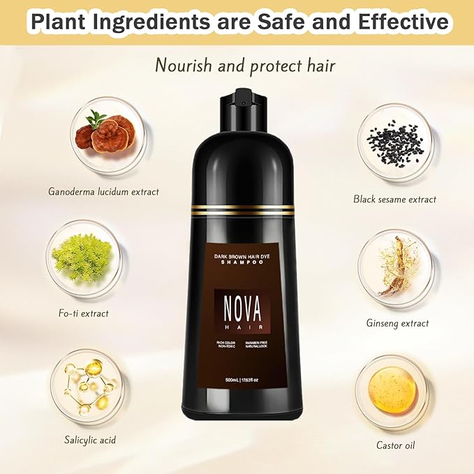 Nova Hair Dye ShampooNova Hair InstantNova Hair Dye Shampoo 3 in 1 for Men &amp Women. (500ml Black)