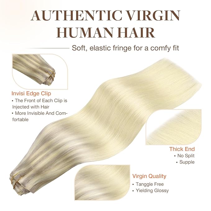 GOO GOO Invisi Edge Clip in Hair Extensions Set 22inch 160g 4pcs Injected Seamless PU Clip ins and 3pcs Classical PU Clip ins Virgin Real Human Hair #(T17/22) P60