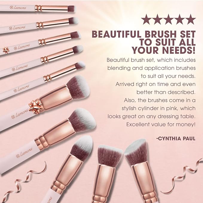Kabuki Makeup Brush Set - Foundation Powder Blush Concealer Contour Brushes - Perfect for Liquid Cream or Mineral Products - 10 Pc Collection with Premium Synthetic Bristles for Eye and Face Cosmetic