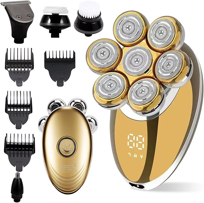 7D Floating Head Shaver for Bald MenIPX7 Waterproof Shaving Grooming Kit5 in 1 Men's Electric RazorDry/Wet Shaver for Home/TravelNice Trimmer Gift for DadHusbandBoyfriend