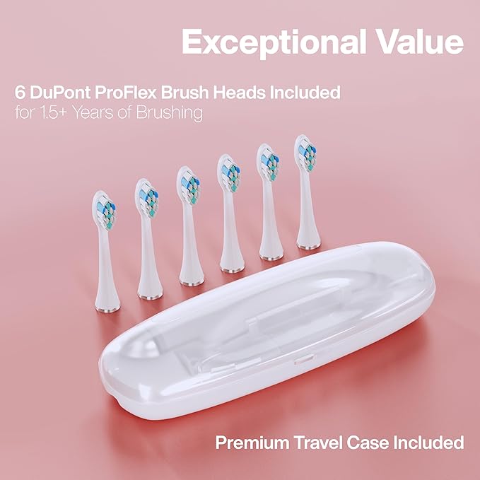 Aquasonic Vibe Series PRO ? Ultra-Whitening Electric Toothbrush ? 5 Modes &amp Smart Timers ? Premium Travel Case &amp 6 Proflex Brush Heads ? ADA Accepted Toothbrush (Rose Gold)