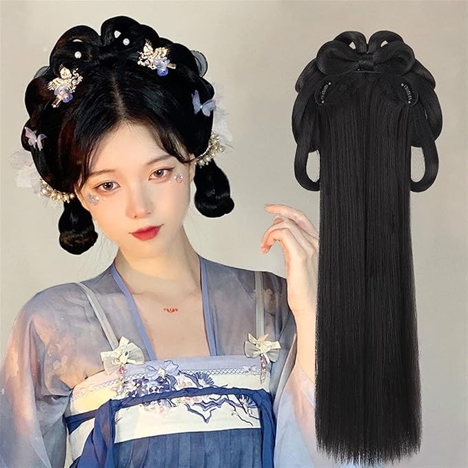 Chinese Ancient Wig Women Hanfu Wigs Headdress Photography Dance Accessory Wigs Black for Women Integrated Hair Bun High TEM (Color : #2)