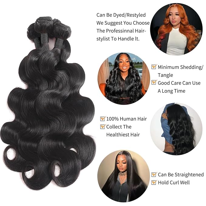 Human Hair Bundles 14 16 18 20 Inch Body Wave Bundles Human Hair Unprocessed Brazilian Virgin 4 Bundles Natural Black for Women