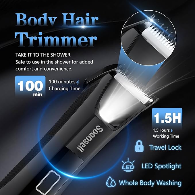 Soonsell Manscape Beard Trimmer for MenBall ShaverNose Hair ClippersElectric RazorHair Clippers for Men4 IN1 Men's Grooming KitLED DisplayWaterproofWet/Dry Trimmer