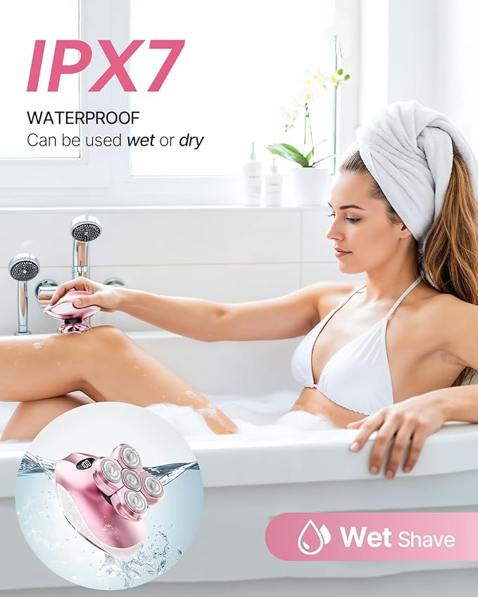 Electric Razors for Women 5-in-1 Rechargeable Body Shaver - Waterproof Wet Dry Hair Remover - Trimmer for Lady Face Underarms BikiniLipsarms Legs