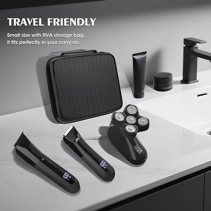 Karrte Manscape 5 in 1 Men's Grooming Kit Beard Trimmer for Men Groin &amp Body Hair Trimmer Nose &amp Ear Hair Clippers 5D Electric Razors IPX7 Waterproof LED Display with Travel Lock