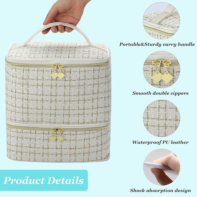 CTWWFS Nail Polish Organizer and Nail Lamp Case Nail Kit Organizer Holds 30 Bottles (15ml - 0.5 fl.oz) and a Nail Lamp Nail Polish Carrying Case with Manicure Tools Storage Sections (A-White)