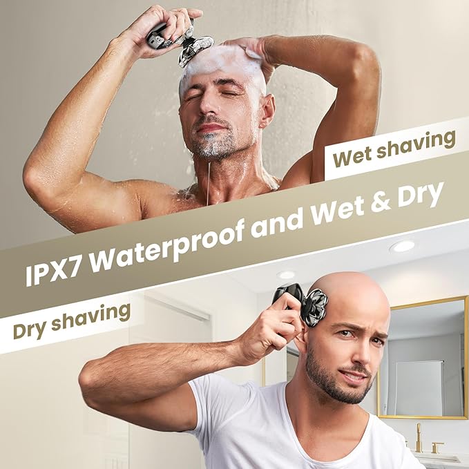 7D Head Shavers for Bald Men SHPAVVER Detachable Head Shaver LED Display Dry Wet Bald Head Razor IPX7 Waterproof Head Shavers with Type-C Charge