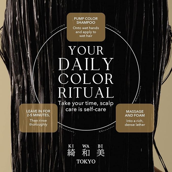 KIWABI Hair Color Shampoo for Gray Coverage ? Gradual All Natural Hair Dye Shampoo for Women &amp Men ? Hydrating Sulfate-Free Ammonia-Free Vegan Scalp Care with 31 Botanicals (Black)