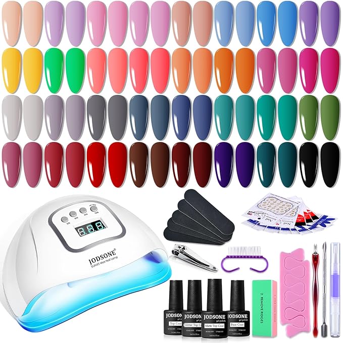 JODSONE Gel Nail Polish Kit with U V Light 32 Color Soak Off Base&ampTop Glitter Coat Gel Polish for DIY Manicure Lovers