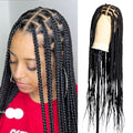 Wow Braids Box Braid Wig - Knotless Braided Wigs for Black women with 360 glueless Full Swiss Lace Cap &amp Human Baby Hair Frontal Synthetic Long Neat African Handmade Braiding - 36 inch/Black