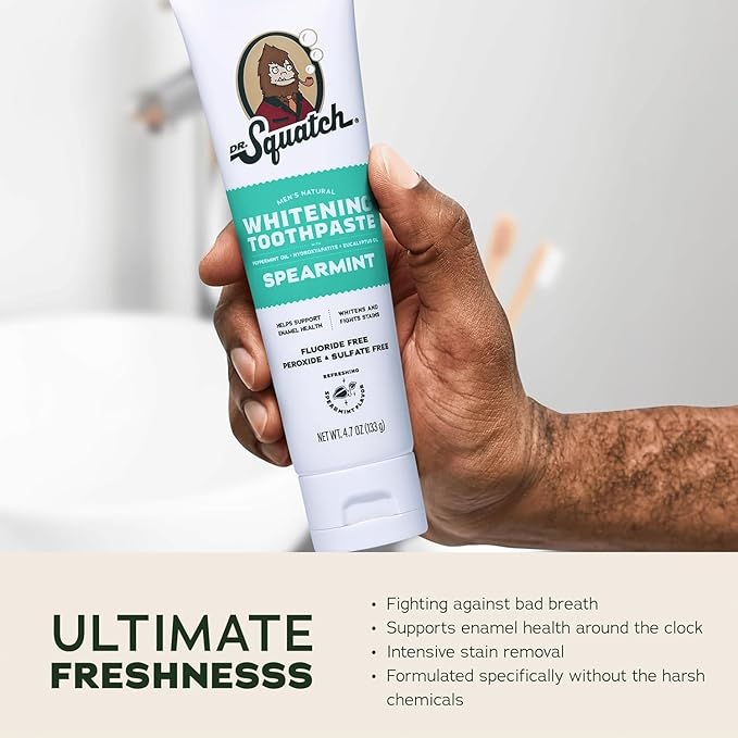 Dr. Squatch Natural Teeth Whitening Toothpaste Kit - Day and Night Flouride Free Natural Toothpaste - Citrus Mint Spearmint (4.7 oz 2-Pack)
