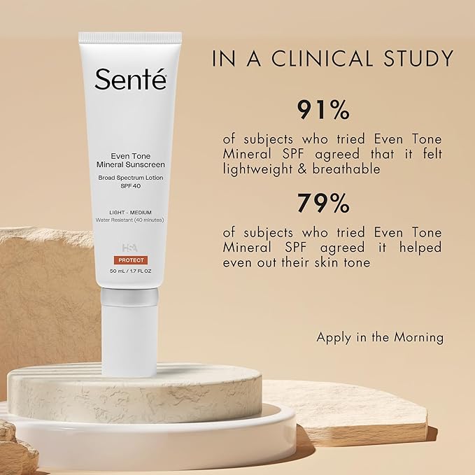 Sent? Even Tone Mineral Sunscreen Tinted | SPF 40 Light-Medium | Hydrating Lightweight Sun Protection Treatment for Redness &amp Discoloration | UVA/UVB &amp Blue Light Defense | 1.7 oz