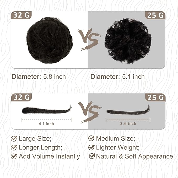 BARSDAR Human Hair Bun Extension - Human Hair Bun Scrunchie for Women Girls - Real Hair Buns Hair Piece Large Black Hair Bun Extensions Updo Chignons Daily - Natural Black