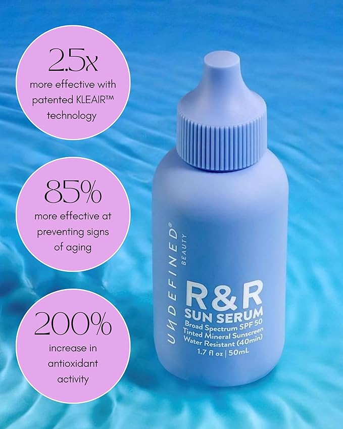 Undefined Beauty R&ampR Sun Serum SPF 50 PA++++ Tinted Mineral Sunscreen with Niacinamide Water Resistant Broad Spectrum Protection &amp Blue Light Defense (Medium Tint)