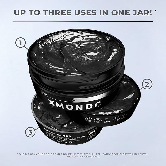 XMONDO Color Soft Black Color Depositing Mask &amp Semi-Permanent Hair Dye Super Gloss Infused with Bond Boosters for Nourishment Revitalize &amp Repair Vegan Formula 8 Fl Oz