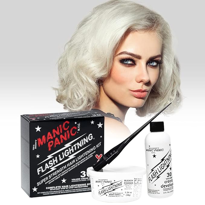 MANIC PANIC Flash Lightning Hair Bleach Kit - Bleach Powder + 30 Volume Developer - Hair Lightener for Dark Shades - Lifts Up to 5 Levels - Achieve Medium to Light Blonde - Vegan &amp Cruelty-Free (3