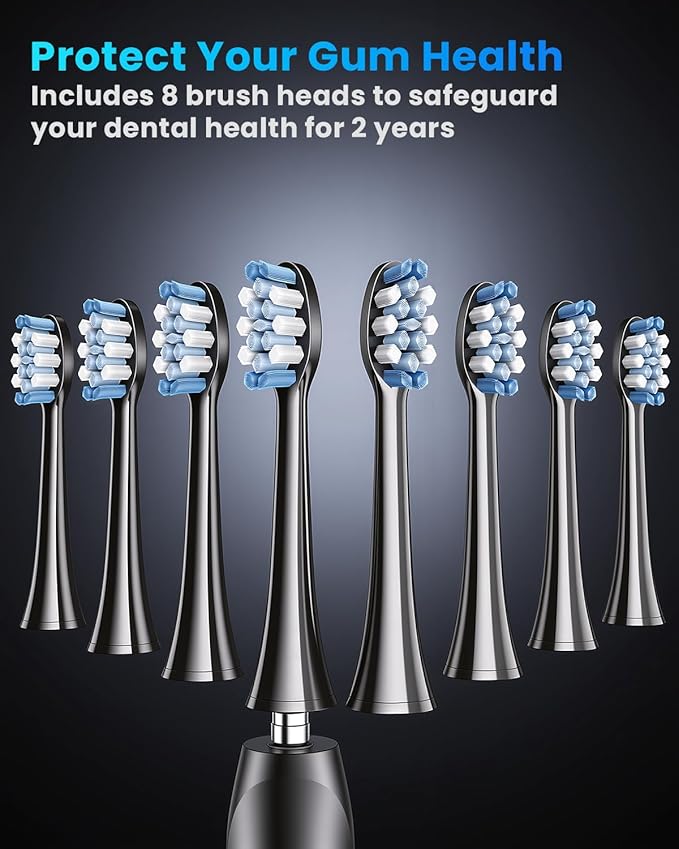 Onlyone Sonic Electric Toothbrush for Adults Rechargeable Ultrasonic Electric Toothbrush with 8 Brush Heads Travel Case Charging Base &amp Wireless Charging - 5 Modes with Smart Timer