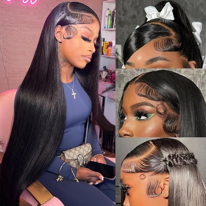 26 Inch Straight Lace Front Wigs Human Hair 13x6 HD Transparent Lace Front Human Hair Wigs for Women Glueless Brazilian Virgin Hair Lace Frontal Wig 200% Density Pre Plucked