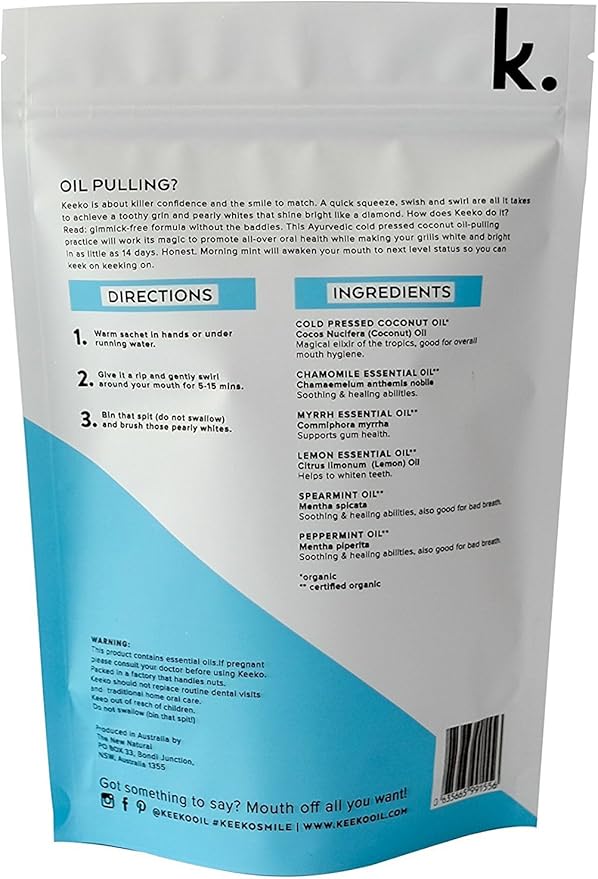 Keeko - Natural/Organic Oil Pulling Sachets (Morning Mint) (14 Packets (2 Week Course))
