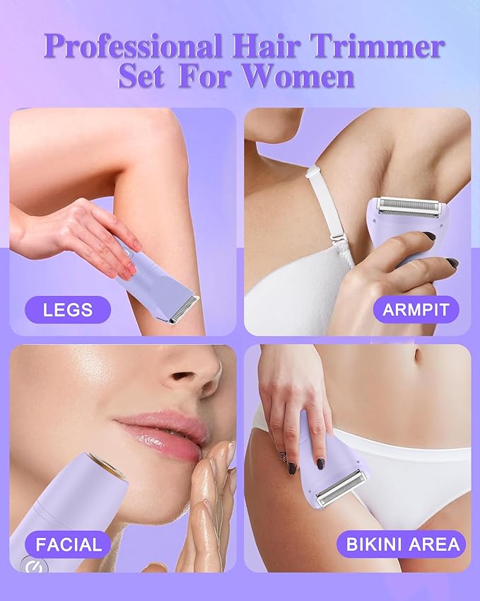 Bikini Trimmer for Women Electric Razor for Pubic Hair 3-in-1 Bikini Shaver for Legs Body Hair Womens Electric Razor IPX6 Waterproof Gifts for WomenPurple