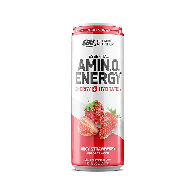 Optimum Nutrition Amino Energy Sparkling Hydration Drink Electrolytes Caffeine Amino Acids BCAAs Sugar Free Juicy Strawberry 12 Fl Oz 12 Pack (Packaging May Vary)