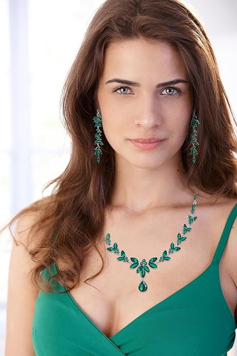 Wedding Jewelry Sets for Bride Bridesmaid Bridal Jewelry Set for Women Wedding Crystal Necklace Earrings Bracelet Set for Party Prom Jewelry