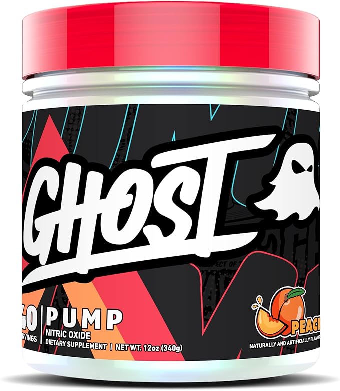 GHOST Pump Nitric Oxide Powder Peach - 40 Servings - Sugar-Free &amp Stim-Free Pre-Workout Supplements - L-Citrulline Arginine Nitrate &amp L-Glutathione - Soy &amp Gluten-Free Vegan