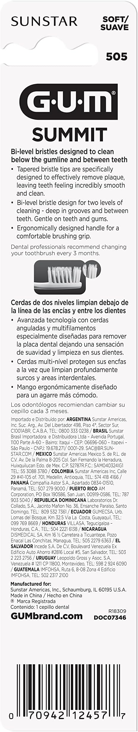 GUM Summit+ Soft Toothbrush Ultra Fine Tapered Bristles for More Effective Plaque Removal Extra Soft Toothbrushes for Adults 12 Count