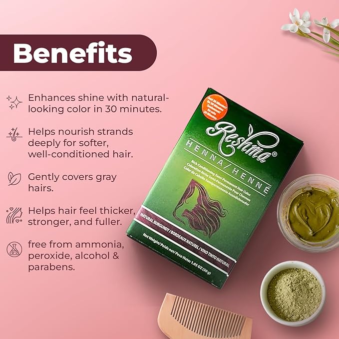 Reshma Beauty 30 Minute Henna Hair Color Infused with Organic Henna Lawsonia Inermis 100% Gray Coverage for Soft Shiny Hair Plant-Based Hair Dye?12.6 oz Pack of 12 (Burgundy)