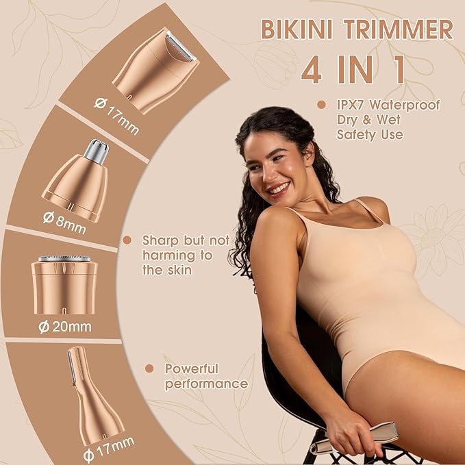 Hair Clippers &amp Bikini Trimmer for Women - Waterproof Electric Clippers and 4 in 1 Bikini Trimmer Set Deluxe Wet/Dry Body Shaver for Nose Eyebrows Beard Pubic Hair Blue