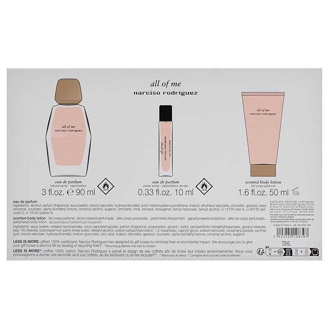 Narciso Rodriguez All Of Me for Women - 3 Pc Gift Set 3.3oz EDP Spray 1.6oz Body Lotion 0.33oz EDP Spray