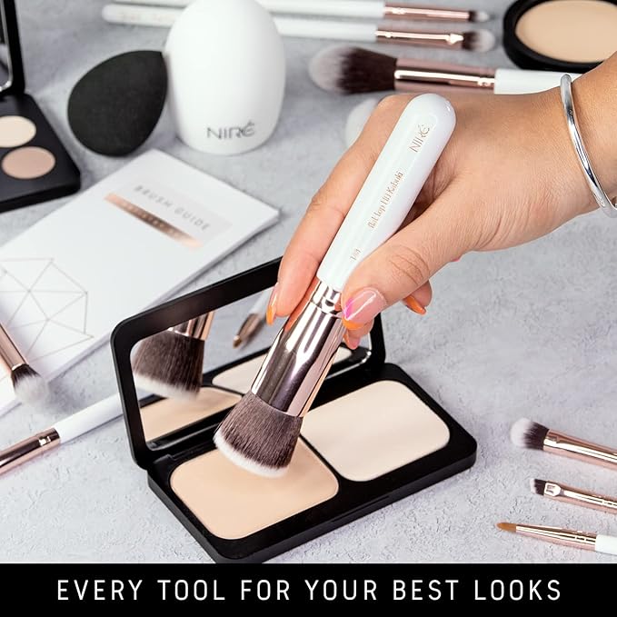Nir? Beauty White 15piece Award Winning Professional Makeup Brush Set: Vegan Makeup Brushes with Case Makeup Sponge Cleaner Guide Gift Box